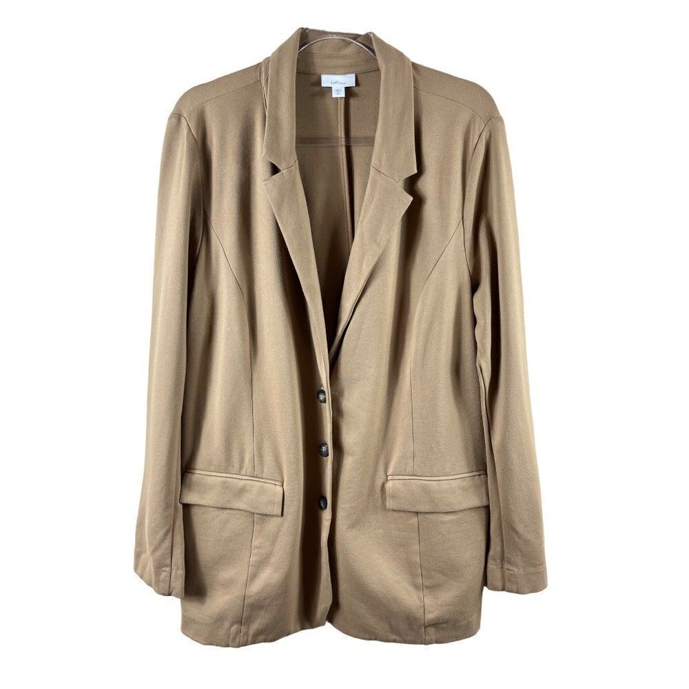 J. Jill Ponte Knit Notch Collar Unlined Pocket Blazer Jacket Tan XL Tan Career